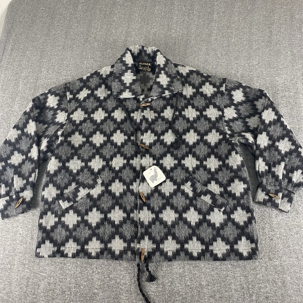 NWT Alpaca Wool Blend Southwestern Jacket Womens Gray Black 50% Alpaca Coat XL - Picture 1 of 13